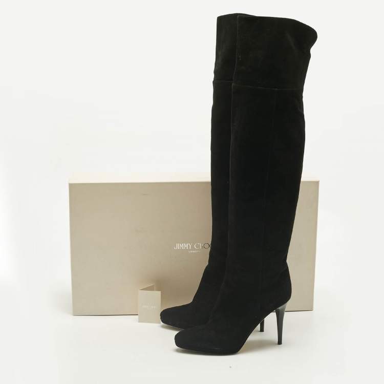 Pre Owned Jimmy Choo Black Suede Avenue Knee Length Boots Size 40