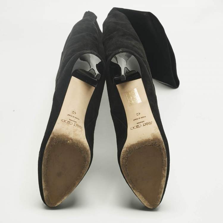 Pre Owned Jimmy Choo Black Suede Avenue Knee Length Boots Size 40