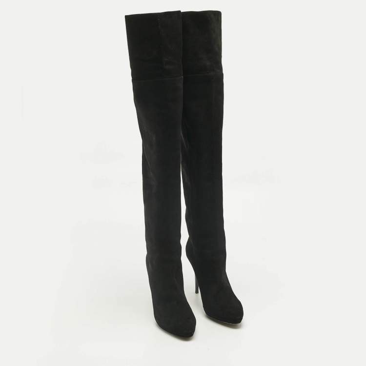 Pre Owned Jimmy Choo Black Suede Avenue Knee Length Boots Size 40
