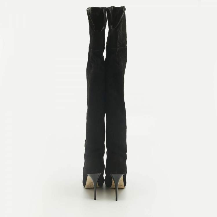 Pre Owned Jimmy Choo Black Suede Avenue Knee Length Boots Size 40