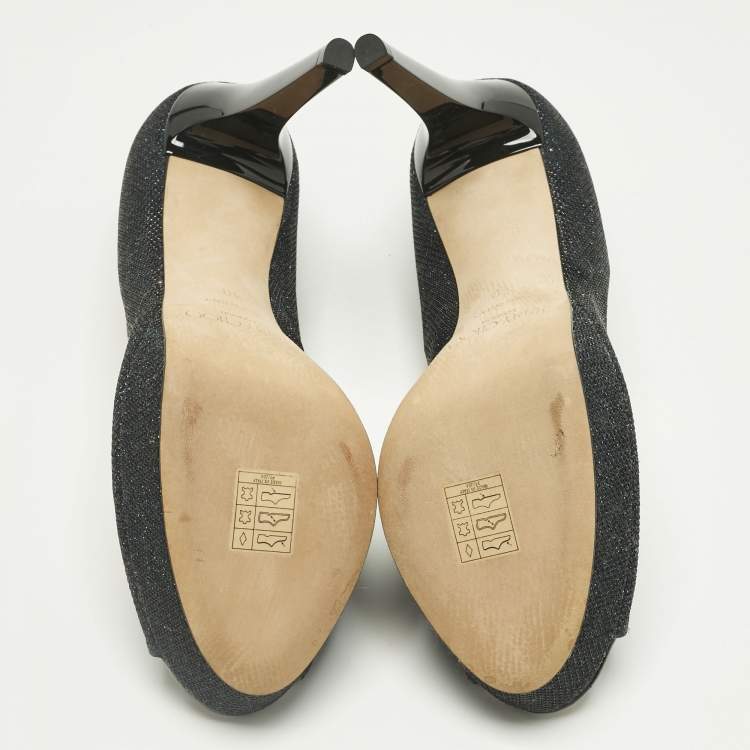 Pre Owned Jimmy Choo Navy Blue Glitter Luna Peep Toe Platform Pumps Size 40