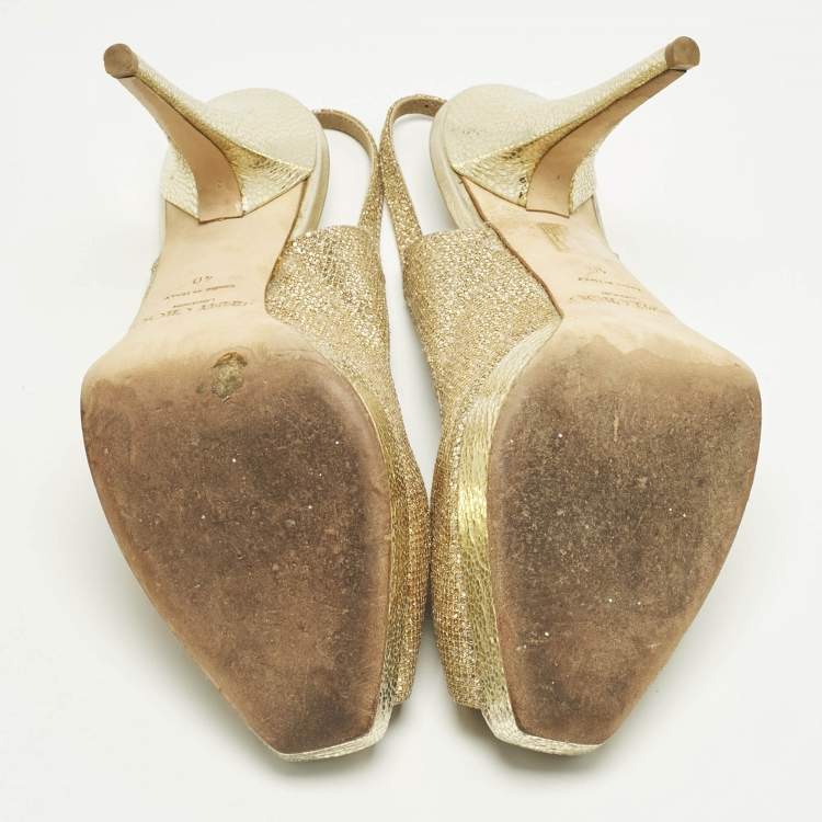 Pre Owned Jimmy Choo Gold Glitter Verity Peep Toe Slingback Pumps Size 40