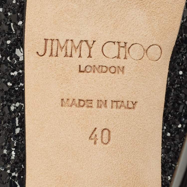 Pre Owned Jimmy Choo Black Glitter Luna Platform Open Toe Pumps Size 40