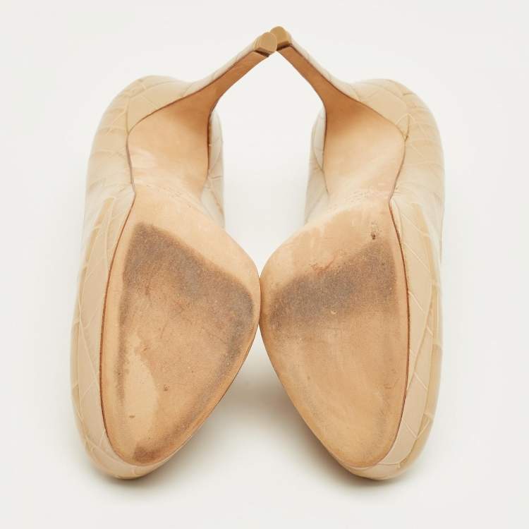 Pre Owned Jimmy Choo Beige Croc Embossed Leather Cosmic Platform Pumps Size 40