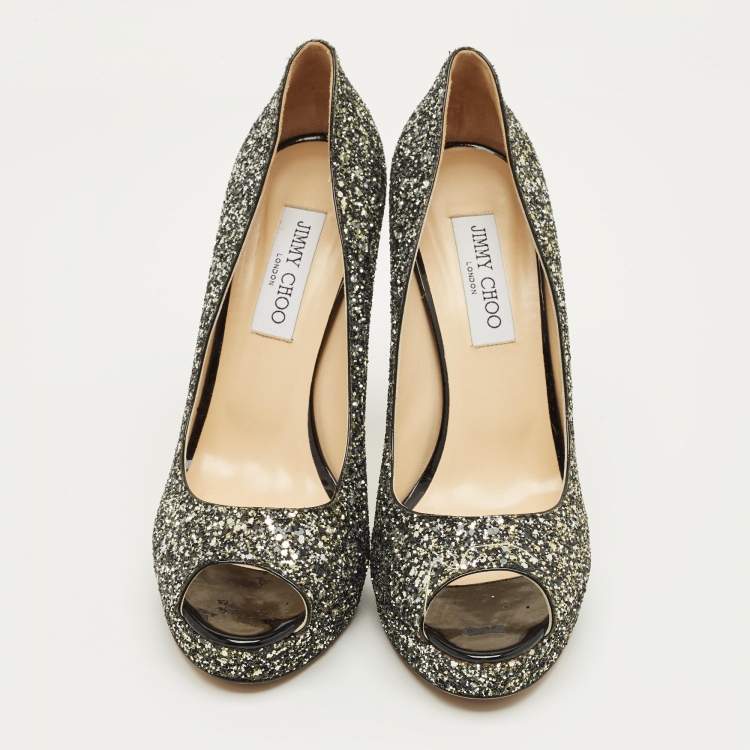 Pre Owned Jimmy Choo Multicolor Glitter Peep Toe Pumps Size 40