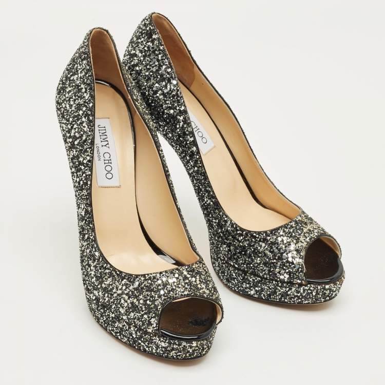 Pre Owned Jimmy Choo Multicolor Glitter Peep Toe Pumps Size 40