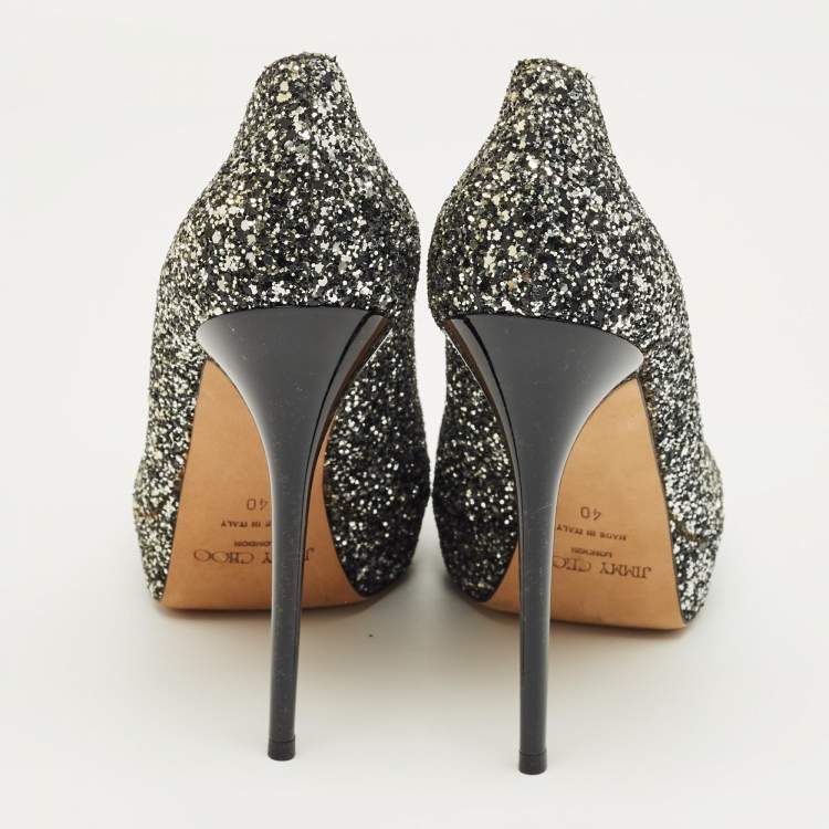 Pre Owned Jimmy Choo Multicolor Glitter Peep Toe Pumps Size 40