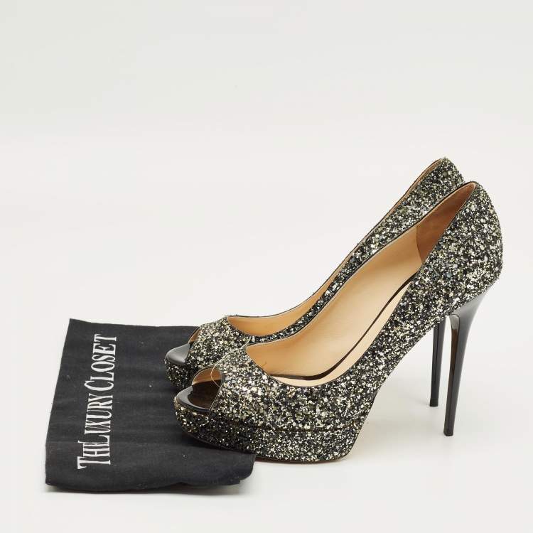 Pre Owned Jimmy Choo Multicolor Glitter Peep Toe Pumps Size 40