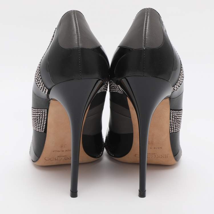 مملوكة مسبقًا Jimmy Choo Black/Grey Leather and Suede Embellished Pointed Toe Pumps Size 38