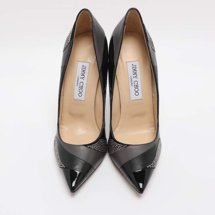 مملوكة مسبقًا Jimmy Choo Black/Grey Leather and Suede Embellished Pointed Toe Pumps Size 38