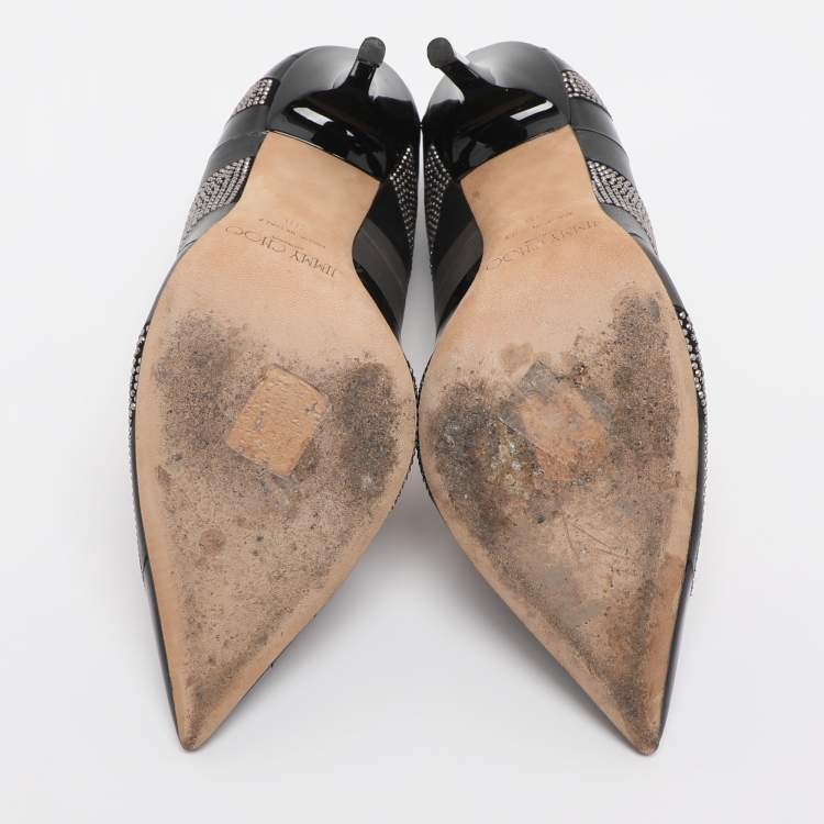 مملوكة مسبقًا Jimmy Choo Black/Grey Leather and Suede Embellished Pointed Toe Pumps Size 38