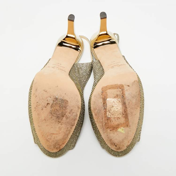 Pre Owned Jimmy Choo Gold Glitter Accents Peep Toe Slingback Pumps Size 40