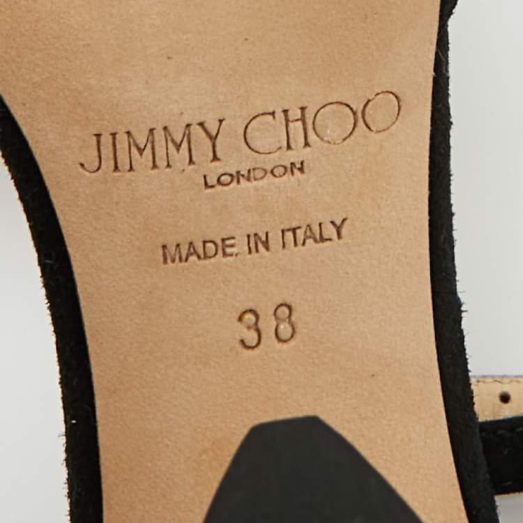 Pre Owned Jimmy Choo Black Suede Pointed Toe Ankle Strap Pumps Size 38