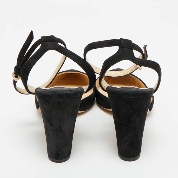 Pre Owned Jimmy Choo Black Suede Pointed Toe Ankle Strap Pumps Size 38