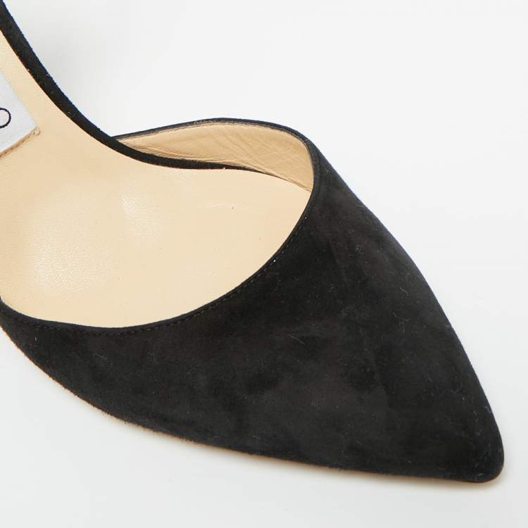 Pre Owned Jimmy Choo Black Suede Pointed Toe Ankle Strap Pumps Size 38
