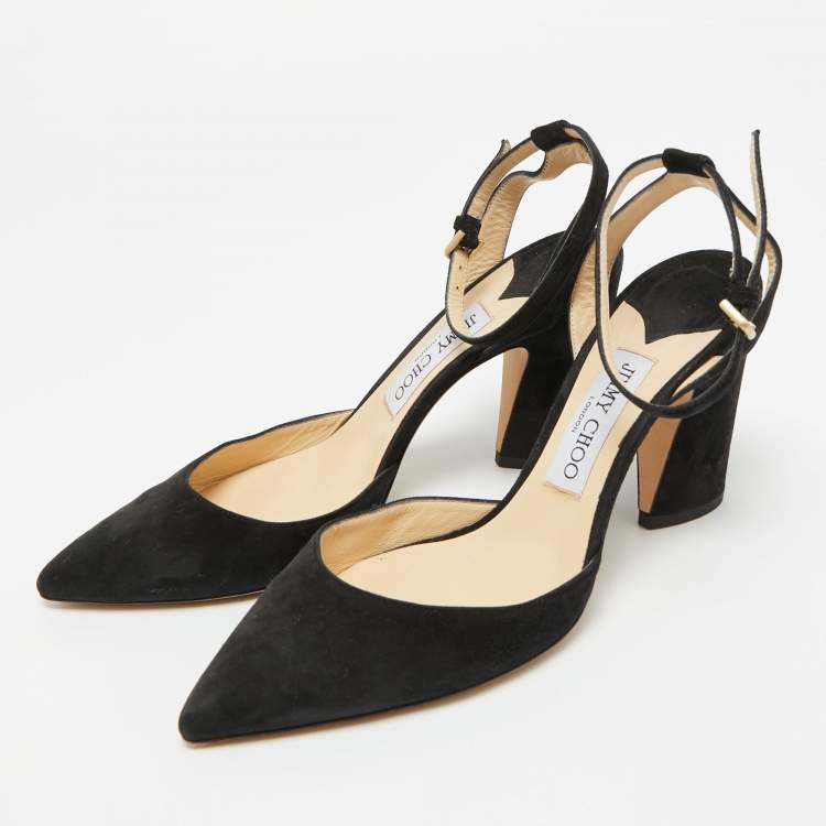 Pre Owned Jimmy Choo Black Suede Pointed Toe Ankle Strap Pumps Size 38