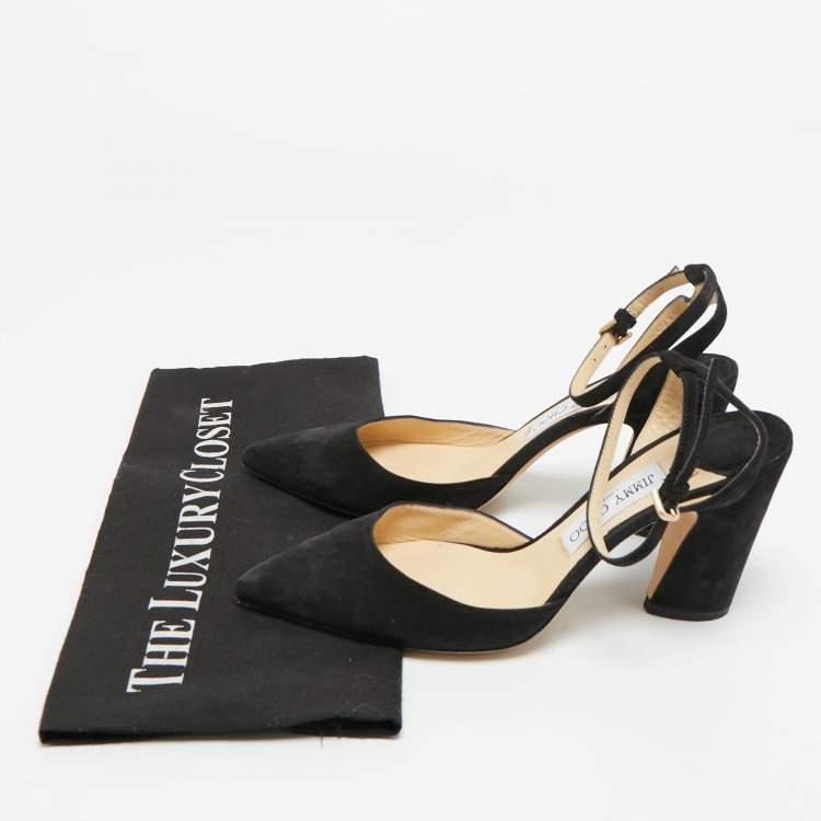 Pre Owned Jimmy Choo Black Suede Pointed Toe Ankle Strap Pumps Size 38