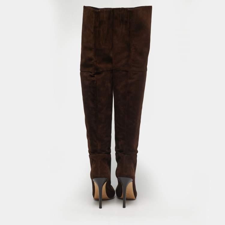 Pre Owned Jimmy Choo Brown Suede Knee Length Boots Size 39.5