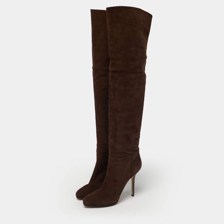 Pre Owned Jimmy Choo Brown Suede Knee Length Boots Size 39.5