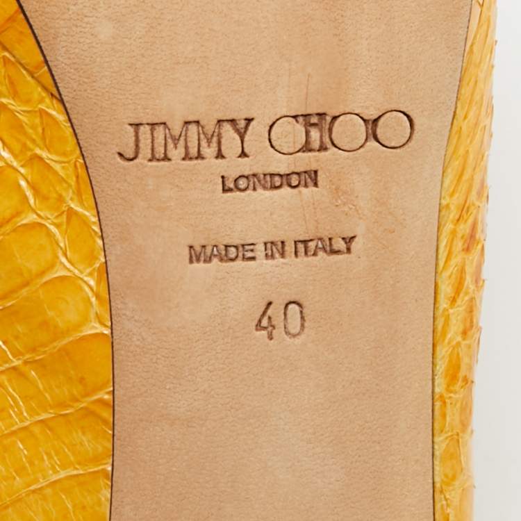 Pre Owned Jimmy Choo Yellow Python Leather Peep Toe Slingback Pumps Size 40