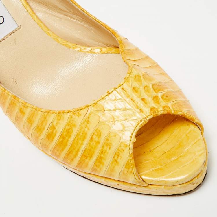 Pre Owned Jimmy Choo Yellow Python Leather Peep Toe Slingback Pumps Size 40