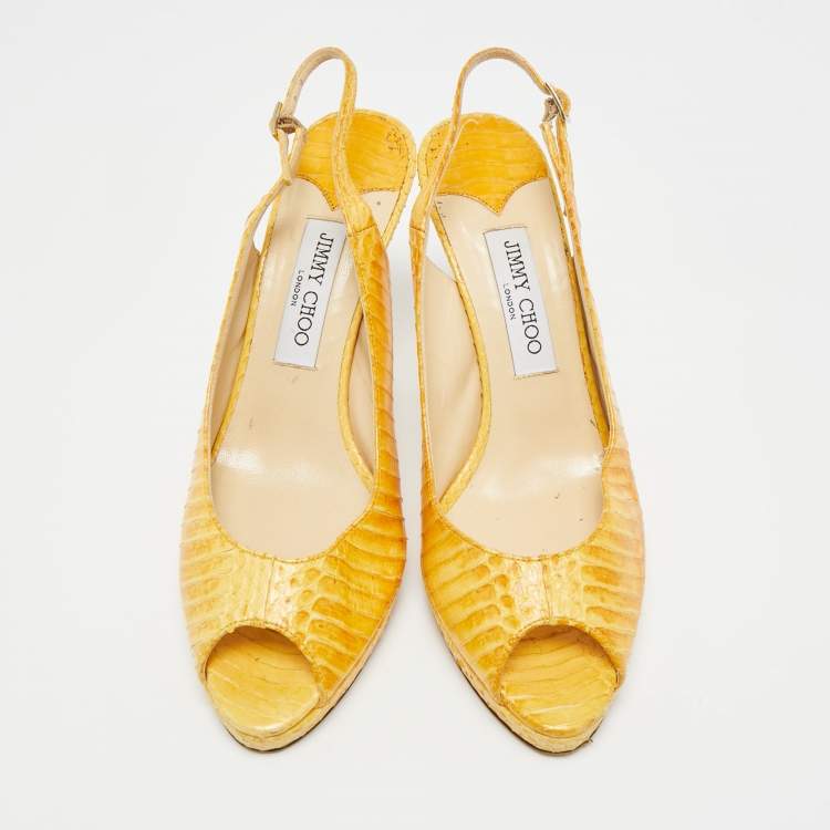 Pre Owned Jimmy Choo Yellow Python Leather Peep Toe Slingback Pumps Size 40