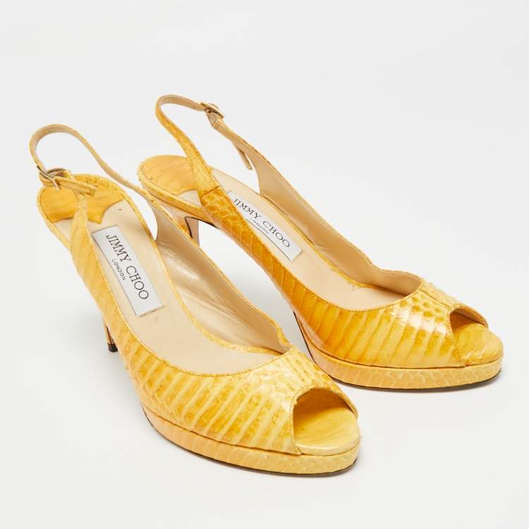 Pre Owned Jimmy Choo Yellow Python Leather Peep Toe Slingback Pumps Size 40
