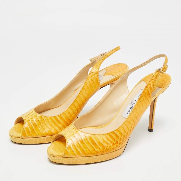Pre Owned Jimmy Choo Yellow Python Leather Peep Toe Slingback Pumps Size 40