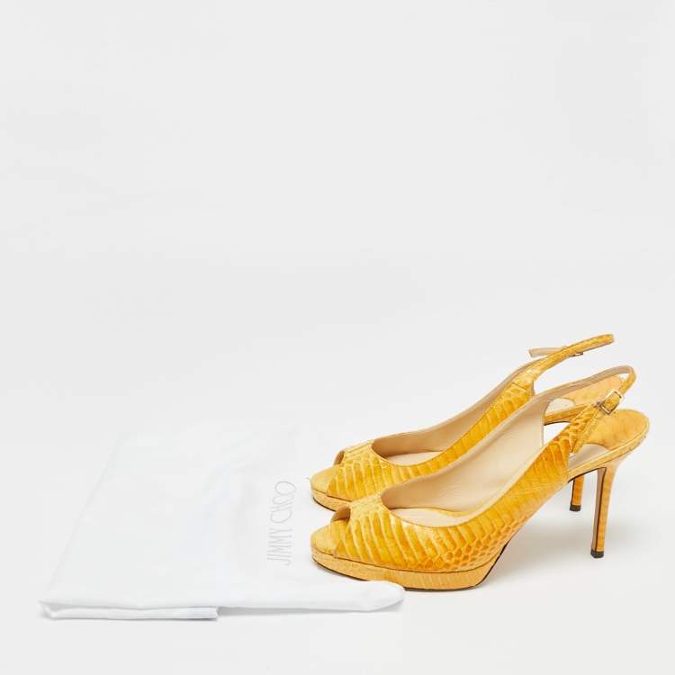 Pre Owned Jimmy Choo Yellow Python Leather Peep Toe Slingback Pumps Size 40