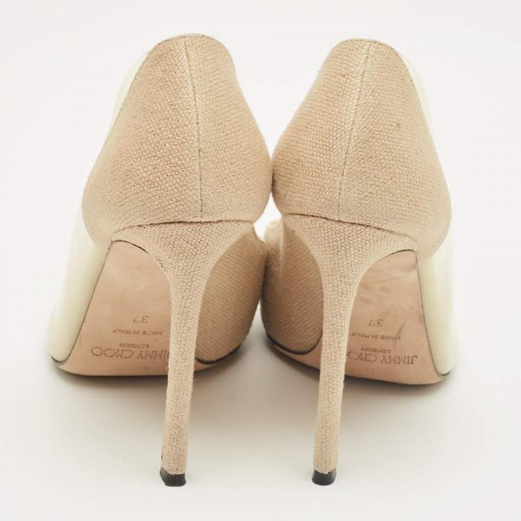 مملوكة مسبقًا Jimmy Choo Beige Linen and PVC Cass Pointed Toe Pumps Size 37