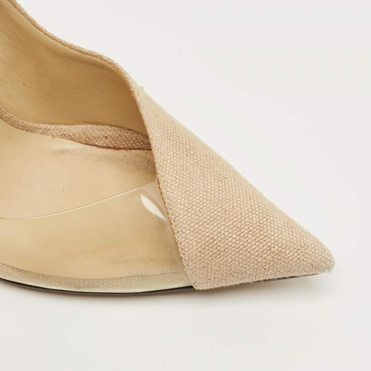 مملوكة مسبقًا Jimmy Choo Beige Linen and PVC Cass Pointed Toe Pumps Size 37