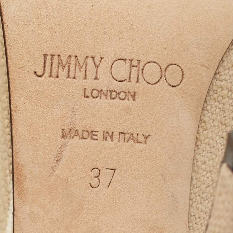 مملوكة مسبقًا Jimmy Choo Beige Linen and PVC Cass Pointed Toe Pumps Size 37