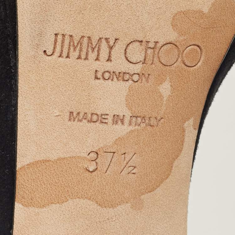 Pre Owned Jimmy Choo Black Suede Bing Crystal Ankle Strap Sandals Size 37.5