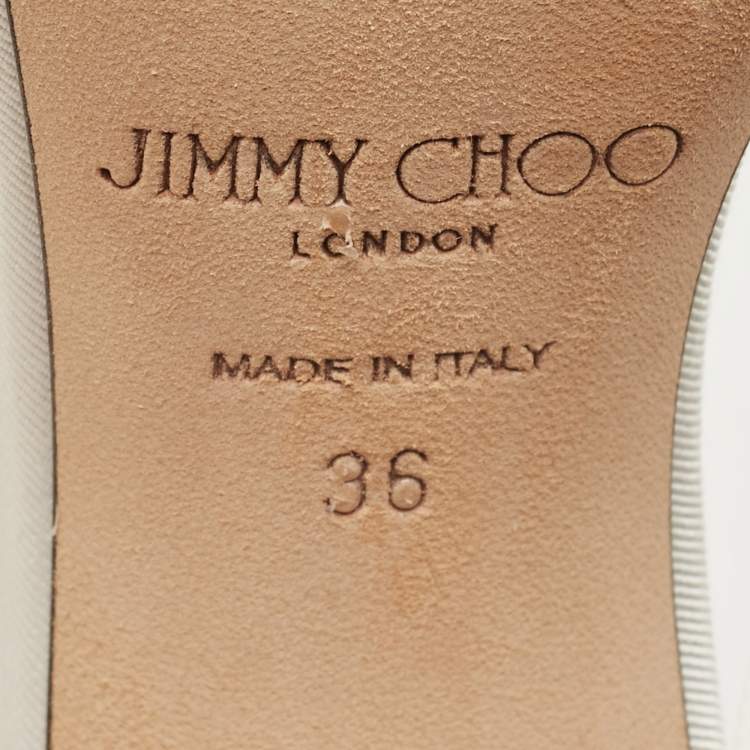 Pre Owned Jimmy Choo White Fabric Aveline Bow Ankle Strap Sandals Size 36