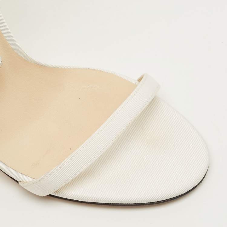 Pre Owned Jimmy Choo White Fabric Aveline Bow Ankle Strap Sandals Size 36