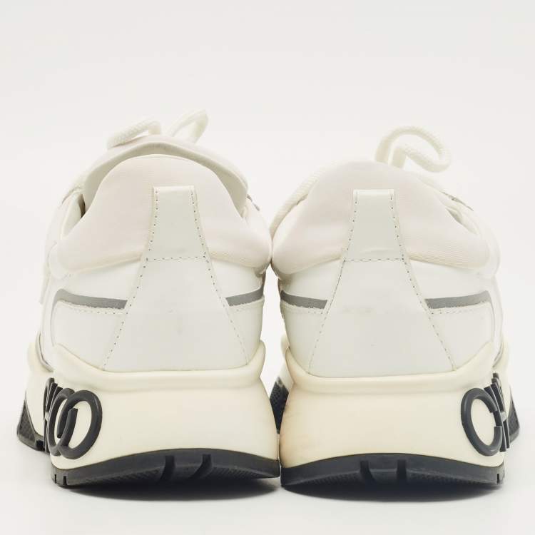 Pre Owned Jimmy Choo White Neoprene and Leather Raine Lace Up Sneakers Size 37.5