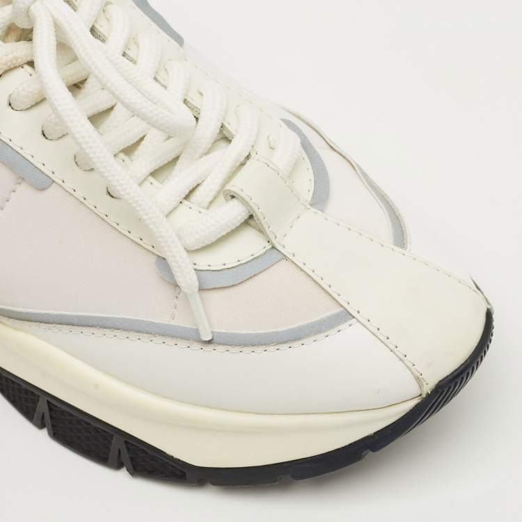 Pre Owned Jimmy Choo White Neoprene and Leather Raine Lace Up Sneakers Size 37.5