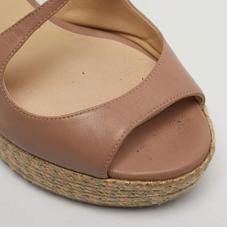 Pre Owned Jimmy Choo Pink Leather Crisscross Strap Cork  Wedge Sandals Size 39