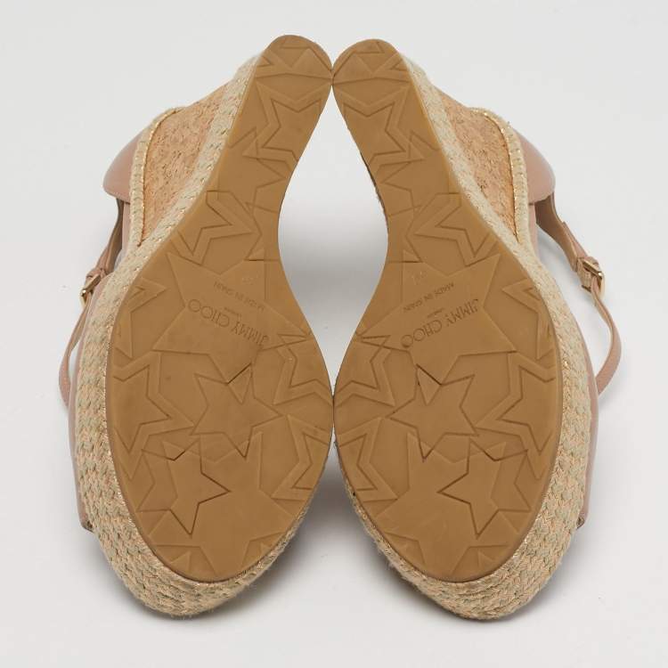 Pre Owned Jimmy Choo Pink Leather Crisscross Strap Cork  Wedge Sandals Size 39