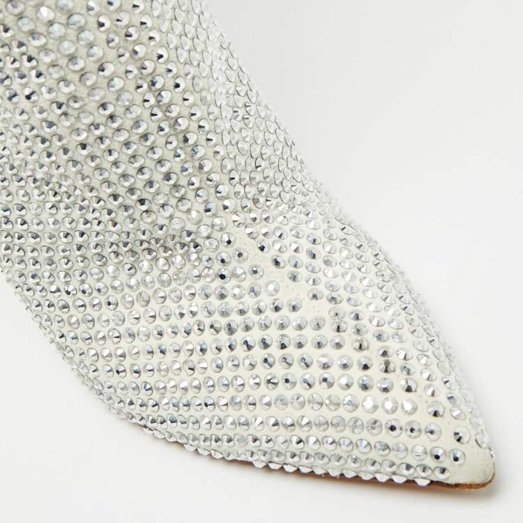 Pre Owned Jimmy Choo Grey Suede Crystals Embellished Knee Length Boots Size 39