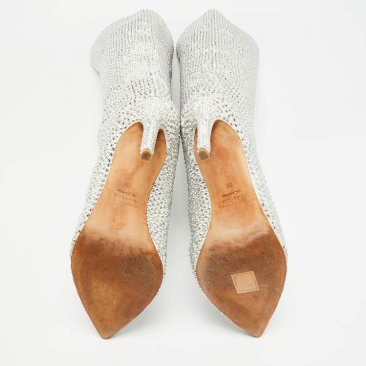 Pre Owned Jimmy Choo Grey Suede Crystals Embellished Knee Length Boots Size 39