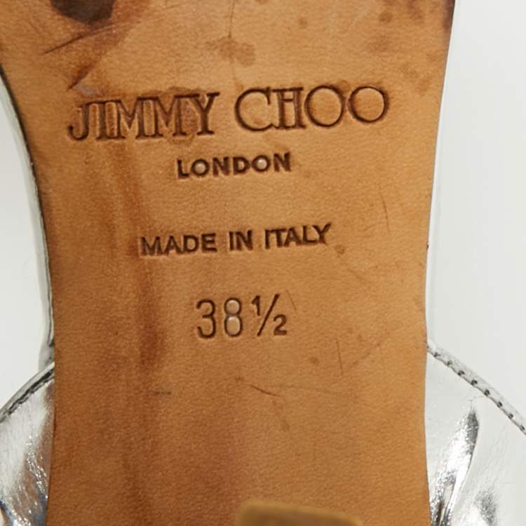 Pre Owned Jimmy Choo Silver Leather Slingback Sandals Size 38.5