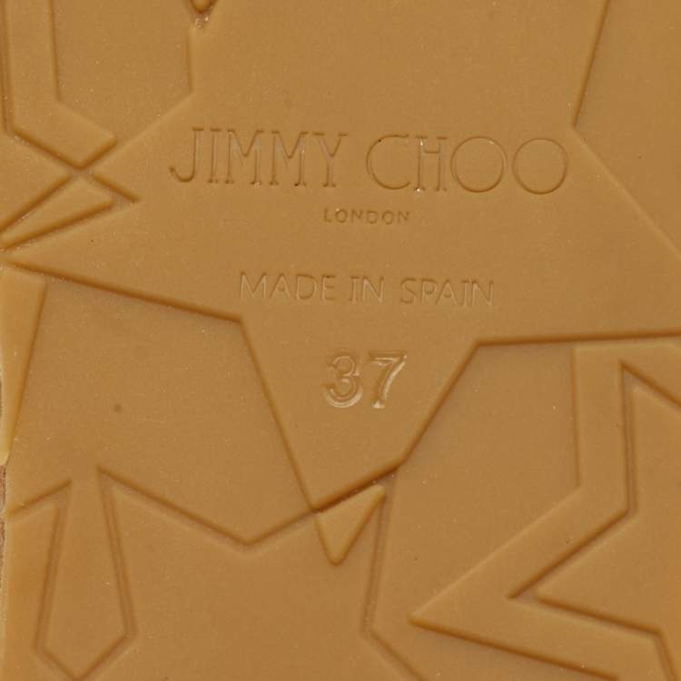 Pre Owned Jimmy Choo White/Black Canvas and Leather Studded Embellished Espadrille Flats Size 37