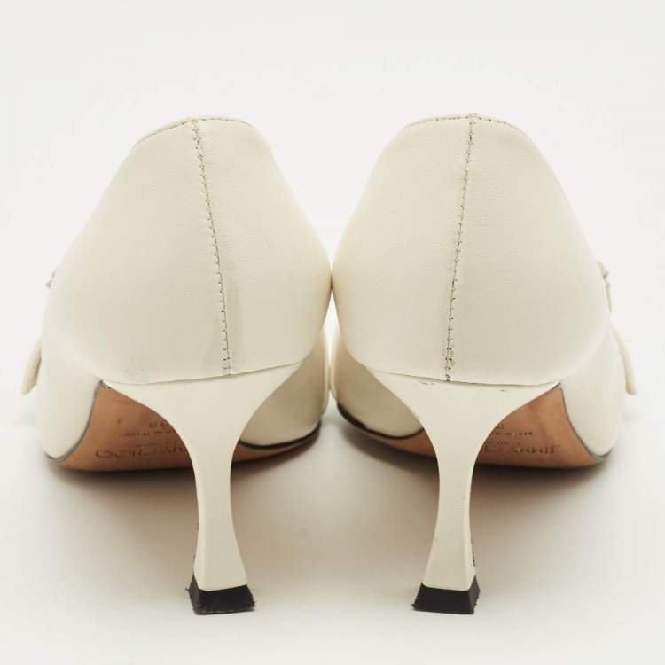 Pre Owned Jimmy Choo Cream Leather Melva Pumps Size 36
