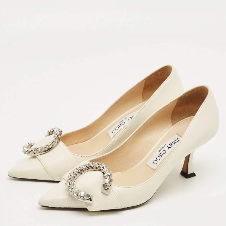 Pre Owned Jimmy Choo Cream Leather Melva Pumps Size 36