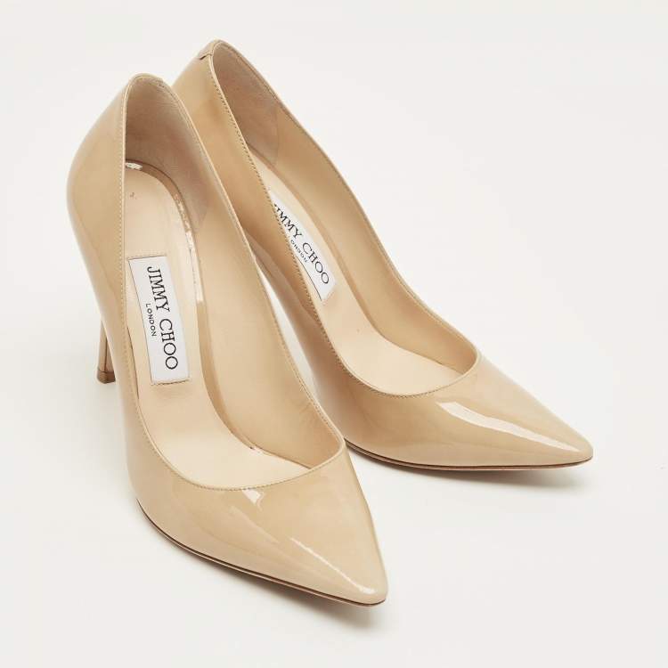 Pre Owned Jimmy Choo Beige Patent Leather Romy Pumps Size 38.5