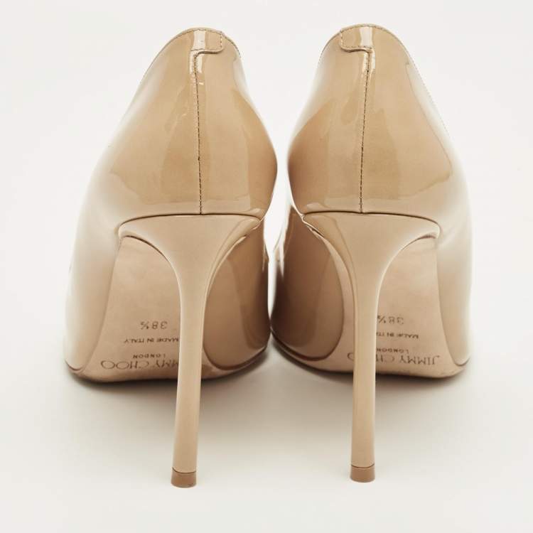 Pre Owned Jimmy Choo Beige Patent Leather Romy Pumps Size 38.5