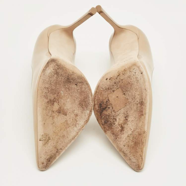 Pre Owned Jimmy Choo Beige Patent Leather Romy Pumps Size 38.5