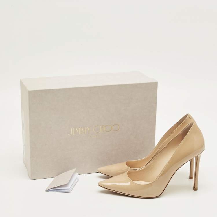 Pre Owned Jimmy Choo Beige Patent Leather Romy Pumps Size 38.5