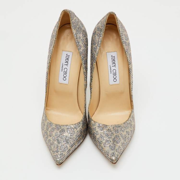 Pre Owned Jimmy Choo Metallic Coarse Glitter Romy Pointed Toe Pumps Size 40